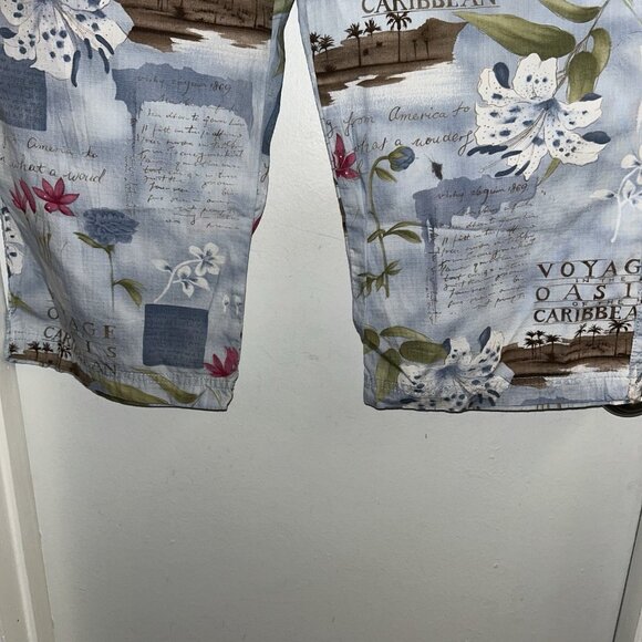 Caribbean Joe Blue Floral  Voyage Oasis Travel Capri Pants Women’s 12 Petite - Picture 4 of 9